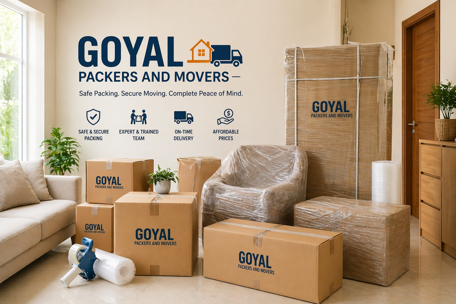 Goyal Packers and Movers professional packing and moving service with safely packed boxes and furniture
