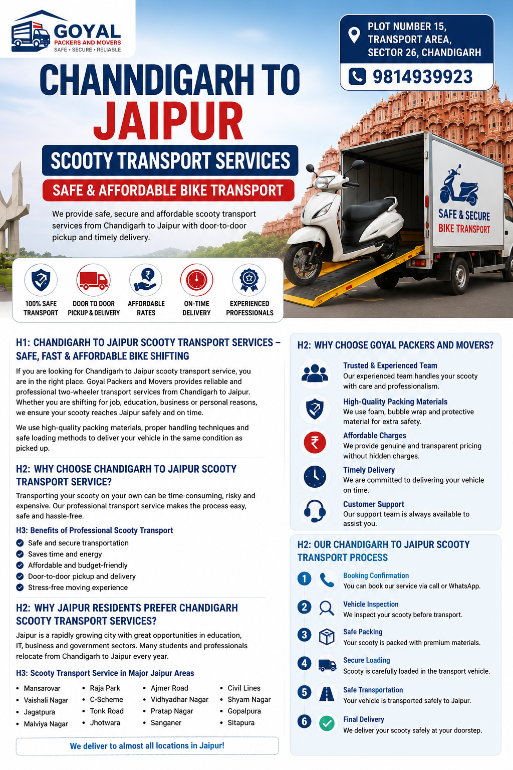 chandigarh to jaipur bike transport