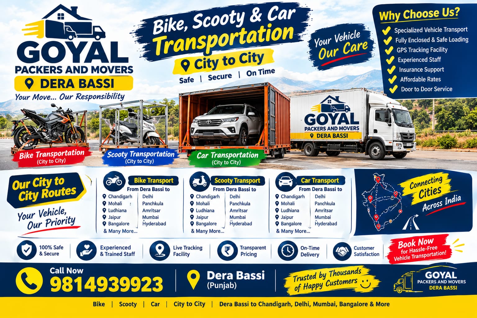 Goyal Packers and Movers for Bike, Scooty and Car Transportation in Dera Bassi